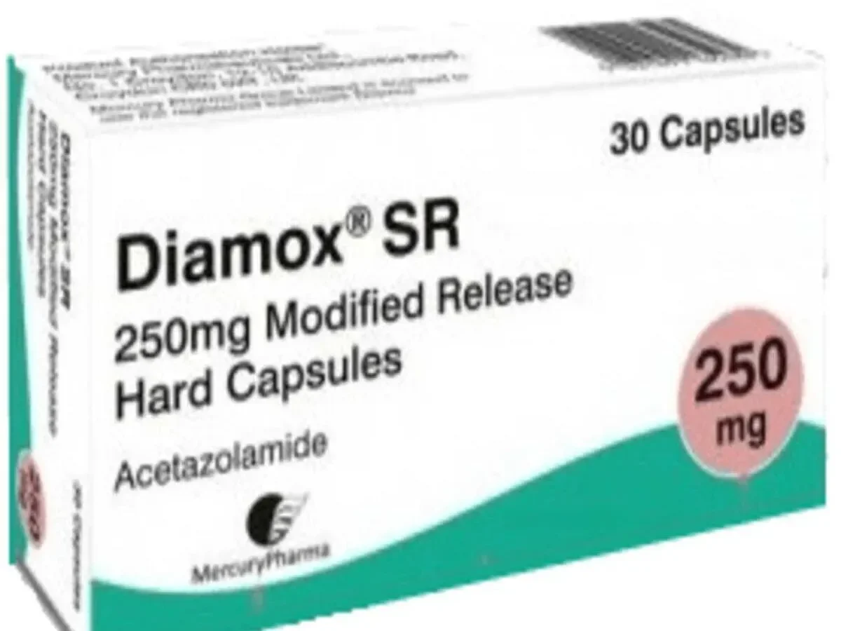 Diamox SR 250 mg modified release hard capsules packaging box by Mercury Pharma
